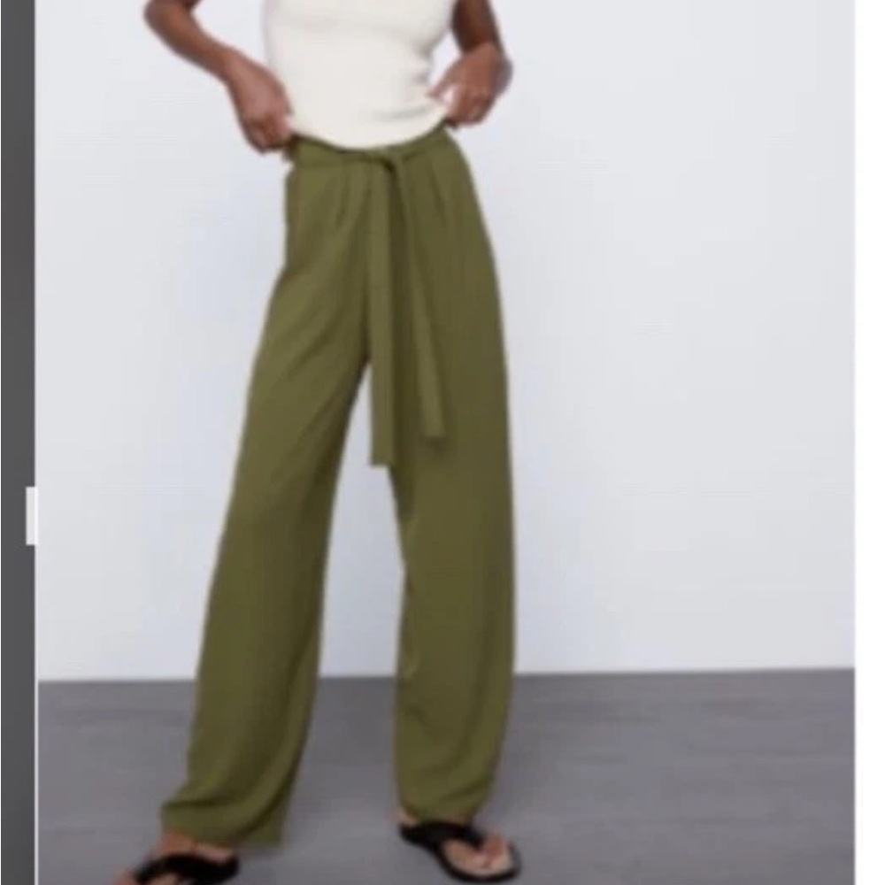 Zara Wide Leg Women’s Pull On Trousers M Tie Waist High Rise Minimalist Corpcore